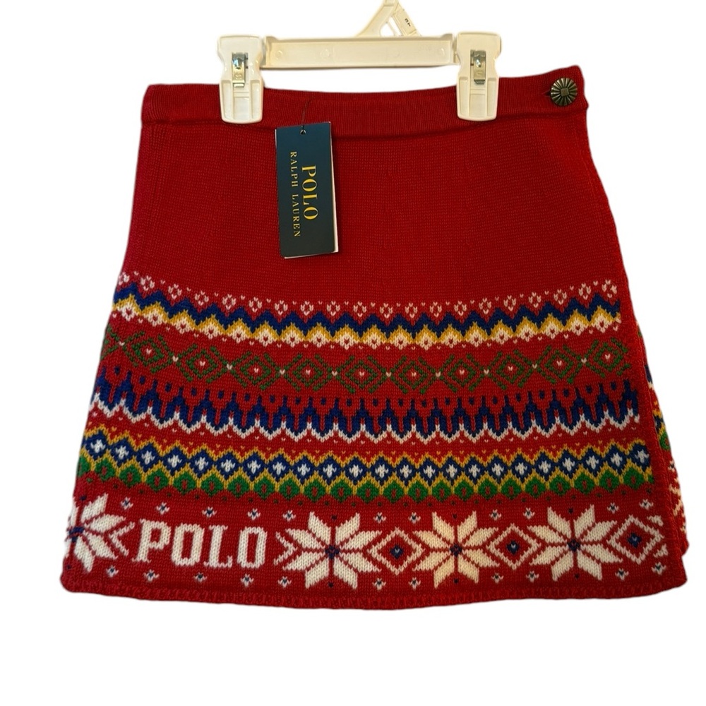 Polo Ralph Lauren Red Holiday Fair Isle Wool Blend Skirt Girls S/M New